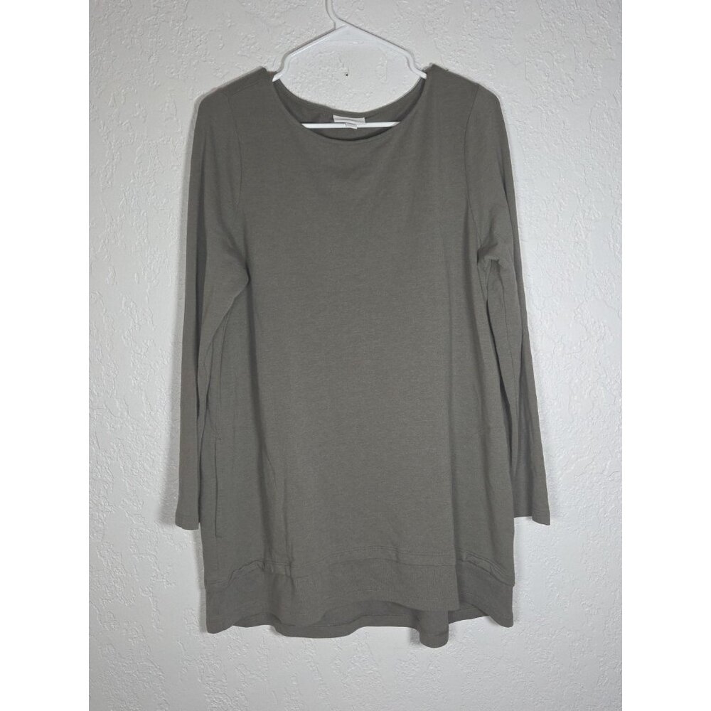 J Jill PureJill Tunic Top Size L Long Sleeve Stretch Cotton Modal Knit Gray